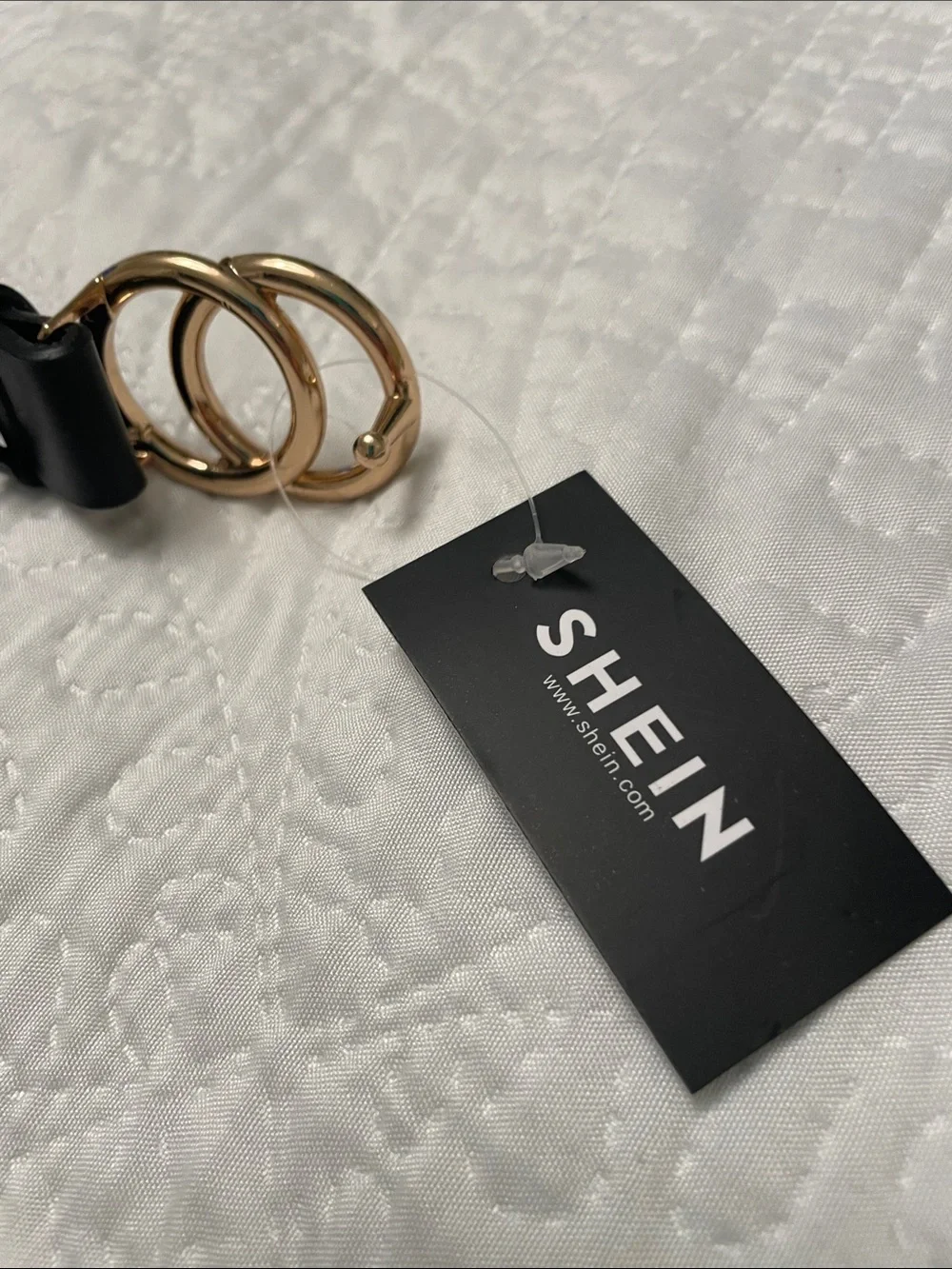 NWT SHEIN Black Faux Leather Belt with Gold Tone Buckle